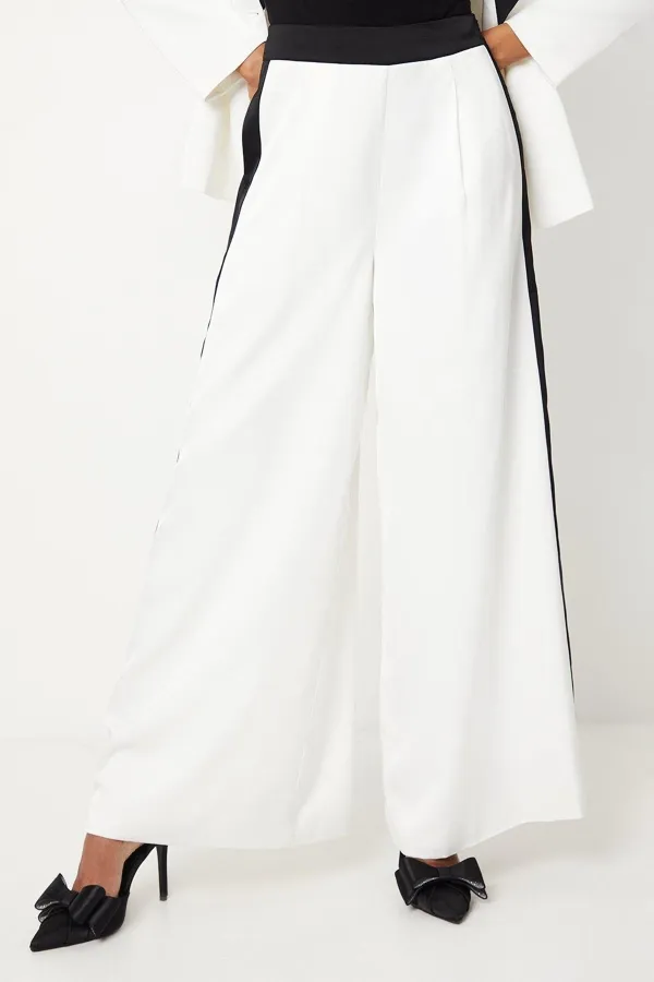 Contrast Panelled Satin Wide Leg Trousers